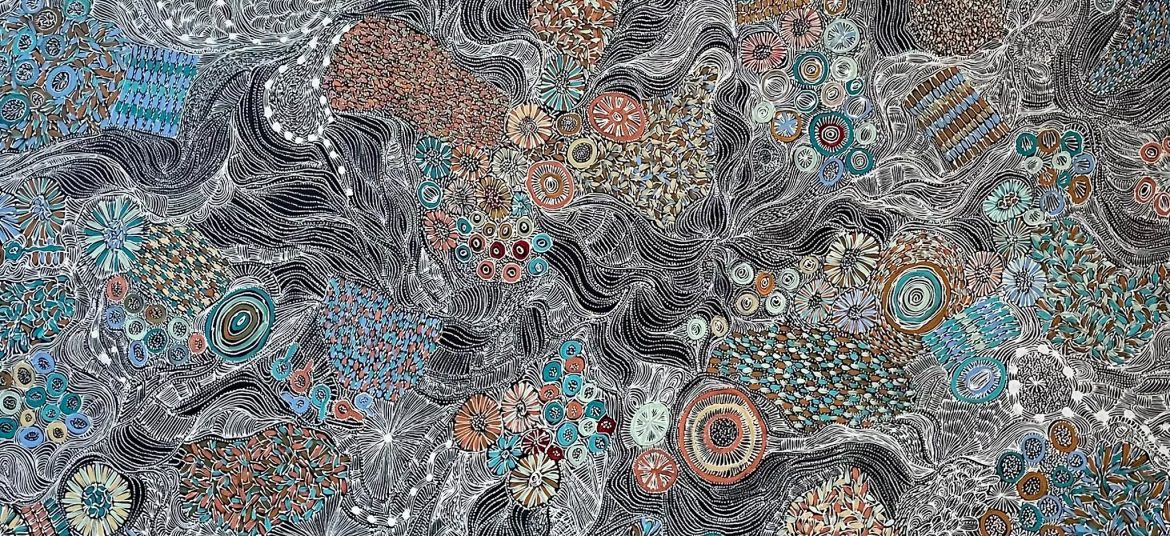 tableau art aborigène bleu
