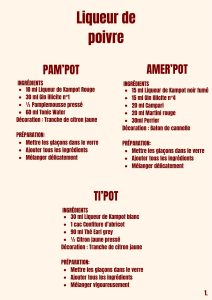 carte à cocktail avec des cocktails à base de poivre